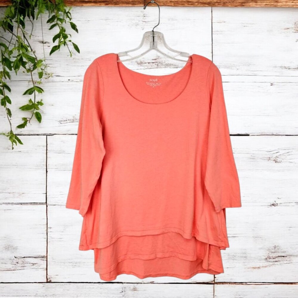 Pure Jill Elliptical Tunic Layered Peach Knit 3/4 Sleeves Coquette 2X